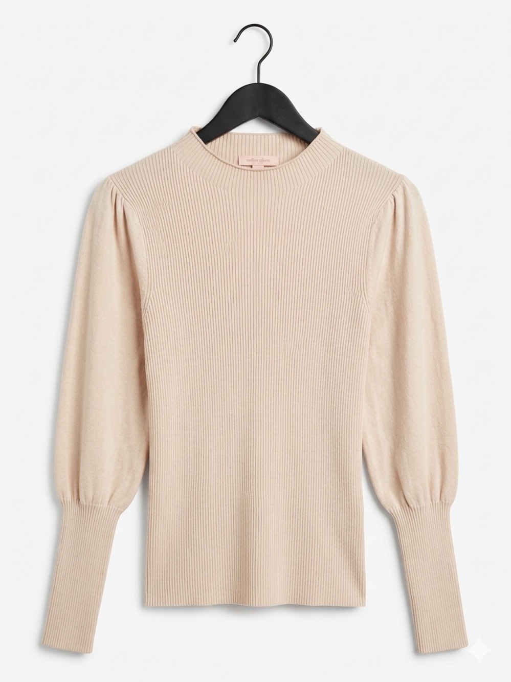 Ribbed Puff-Sleeve Sweater - Cream